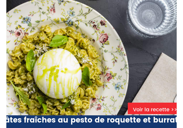 Pâtes fraîches au pesto de roquette et burrata